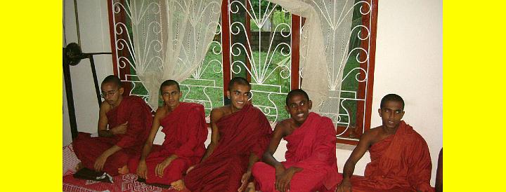 012after cheking.jpg - This photo of the monks smiling, which was taken just after a checking of their meditation procedure with their teacher of Transcendental Meditation, shows how much they enjoy the practice.